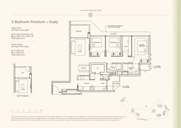 Thomson Reserve 3 Bedroom Premium + Study Type CPS1 floor plan, 1,152 sqft