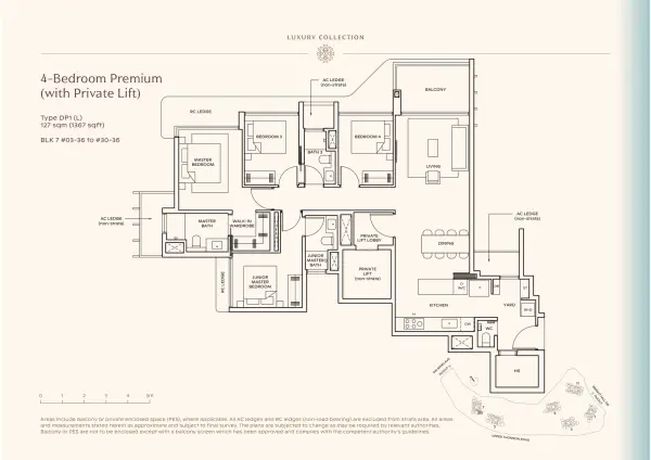 Thomson Reserve 4 Bedroom Premium Type DP1 (L) floor plan with private lift, 1,367 sqft