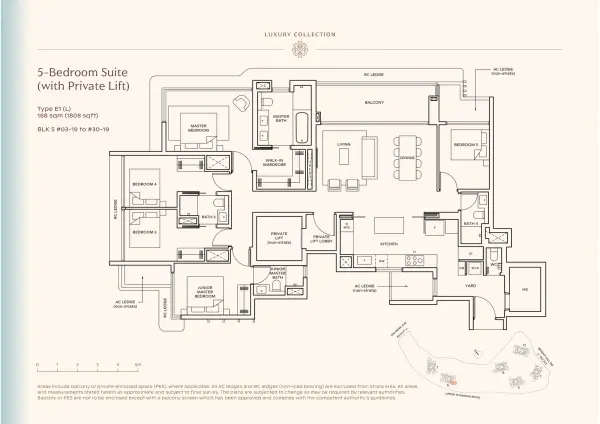 Thomson Reserve 5 Bedroom Suite Type E1 (L) floor plan with private lift, 1,808 sqft